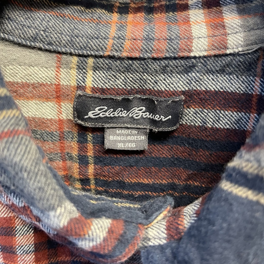 Eddie Bauer Men's Button Up Shirt Plaid Rust Blue Flannel Size XL 100% Cotton - Picture 3 of 6